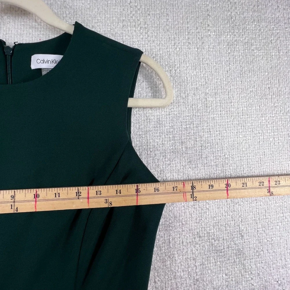 Calvin Klein Forest Green Sleeveless Fit and Flare Dress Mesh Hem Size 4 - Picture 5 of 9